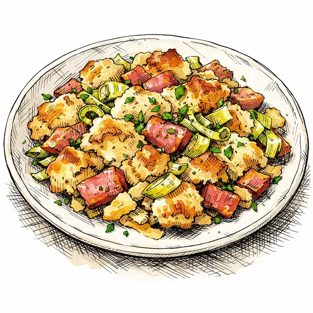 Cast-Iron Country Ham & Torn Biscuit Strata with Spring Leeks