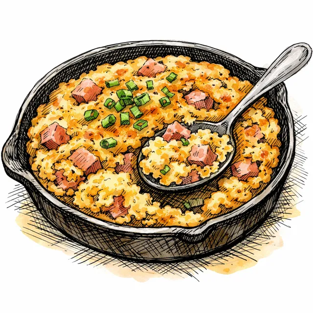 Cast-Iron Country Ham & Aged Cheddar Morning Spoonbread