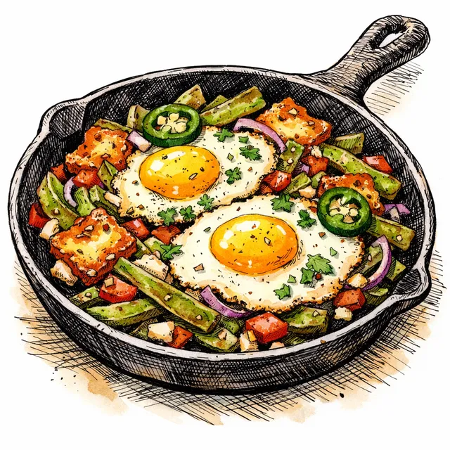 18-Minute Blistered Nopales & Crispy Queso Breakfast Skillet