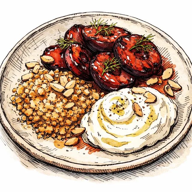 High-Heat Roasted Plums with Fennel-Almond Sand & Cold Labneh