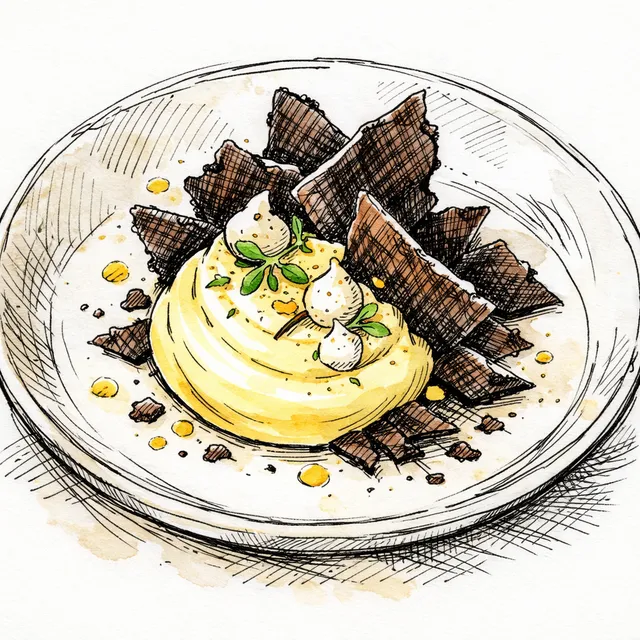 Emulsified Meyer Lemon Crémeux with Dark Cocoa Shatter