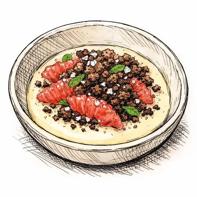 Grapefruit–Cocoa Posset with Olive-Oil Chocolate Crumb & Flaky Salt