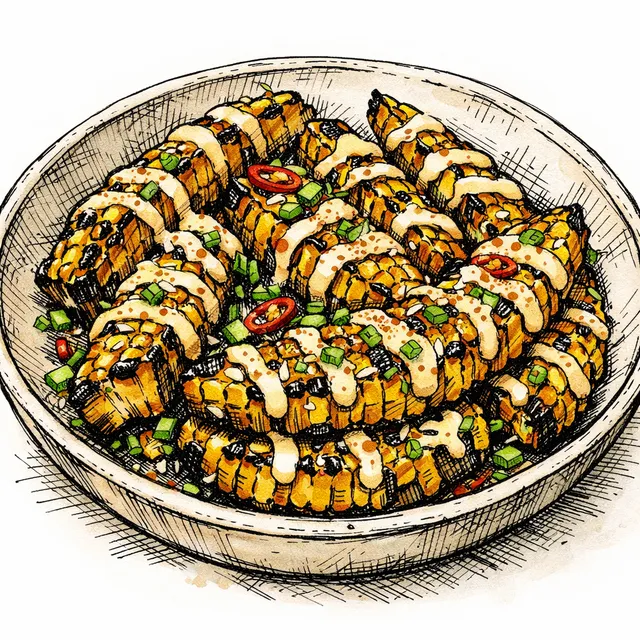 Tokyo-Elote: Charred Sweet Corn "Ribs" with Yuzu Kosho Mayo