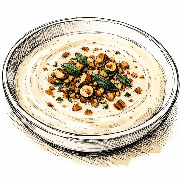 Brown Butter Celeriac Velouté with Hazelnut-Sage Crunch
