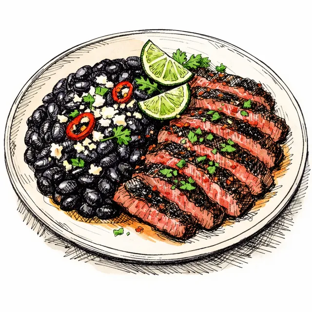 20-Minute Pasilla-Seared Flank Steak with Silky Black Beans