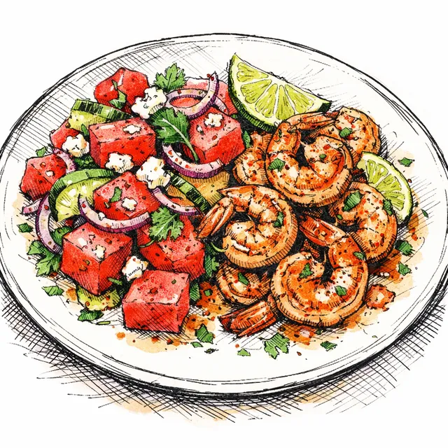 The Penang-to-Puebla Chili-Lime Shrimp & Quick-Pickled Watermelon Salad