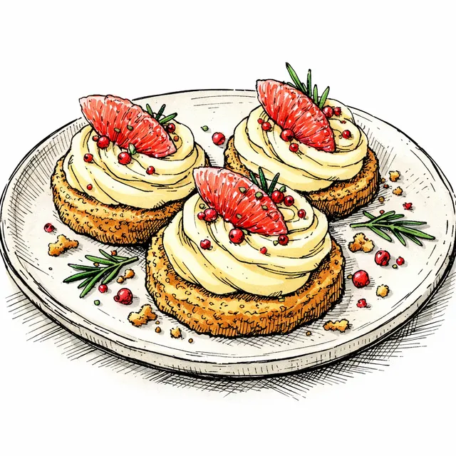 Grapefruit Curd Cream Cups with Rosemary Sablé & Pink Pepper Crunch