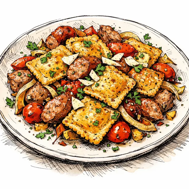 Sheet-Pan Sweet Sausage & Toasted Cheese Ravioli