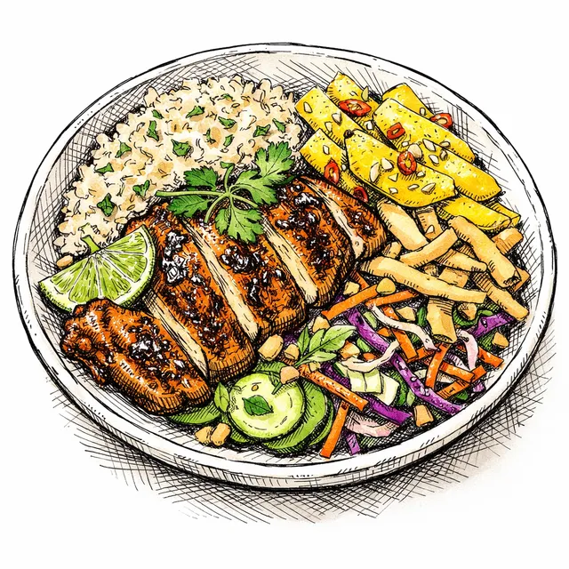 The Chiang Mai-to-Chicago Ginger-Lime Rotisserie Chicken & Pickled Mango Crunch Bowl
