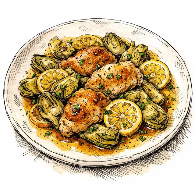 Golden Pan-Roasted Chicken & Baby Artichokes with Meyer Lemon Pan Sauce