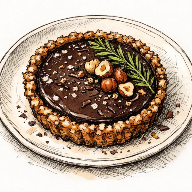 Cold-Infused Rosemary Dark Chocolate Tart with Salted Hazelnut Crust