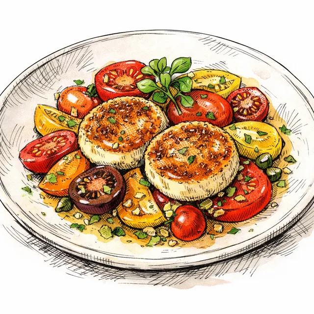 Sun-Drenched Ch&egrave;vre Chaud with Heirloom Tomatoes and Meyer Lemon Vierge
