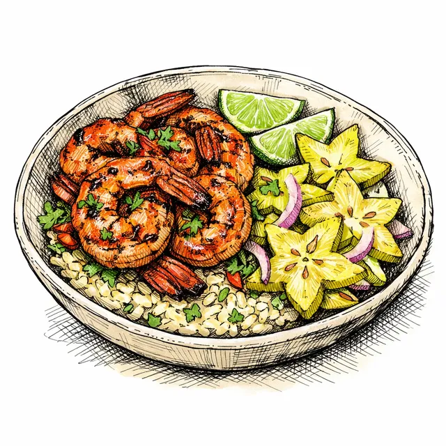 The Luanda-to-Lima Charred Chili Shrimp & Quick-Pickled Starfruit Desk Escape