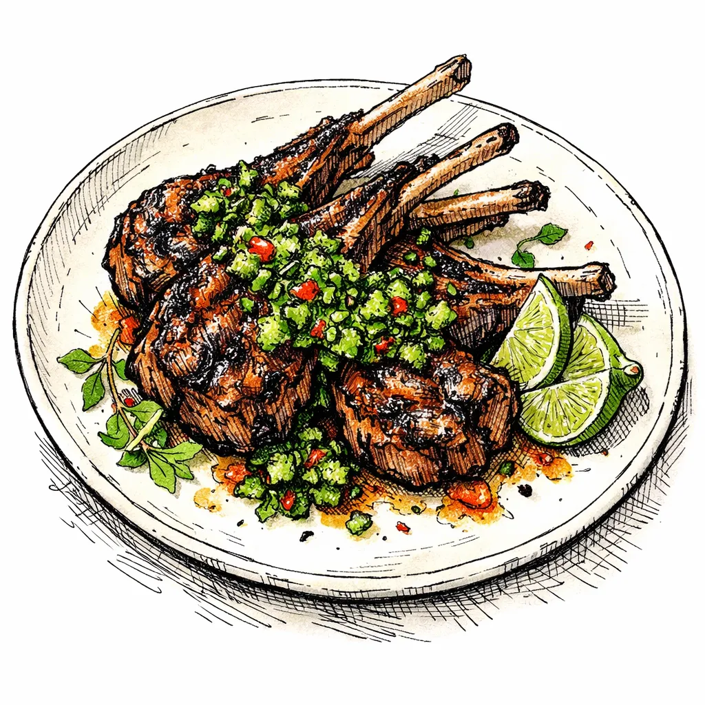 Fire-Kissed Yuzu Kosho &amp; Ancho Lamb Chops with Shiso Chimichurri by Kenji Nakamura | inspochef | inspochef