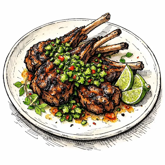 Fire-Kissed Yuzu Kosho & Ancho Lamb Chops with Shiso Chimichurri