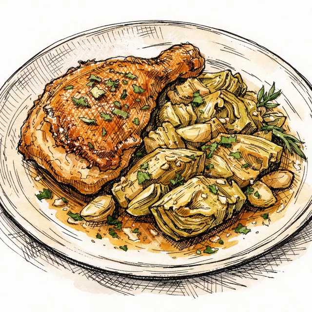 The Lombard Architrave: Pan-Roasted Chicken and Vermouth-Glazed Artichokes
