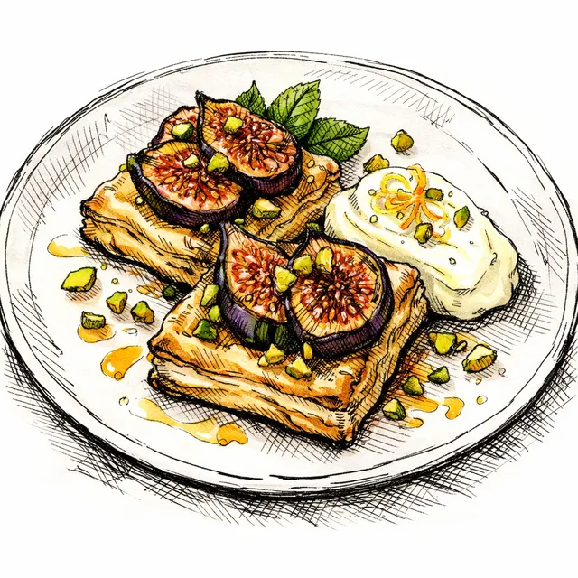 Honey-Roasted Fig & Pistachio Feuilletés with Citrus Mascarpone
