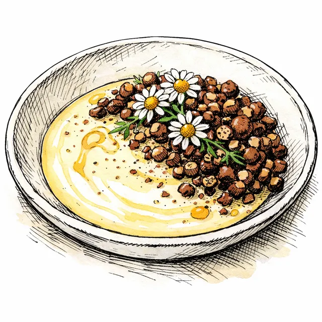 Cold-Set Chamomile Custard with Cocoa-Buckwheat Crunch