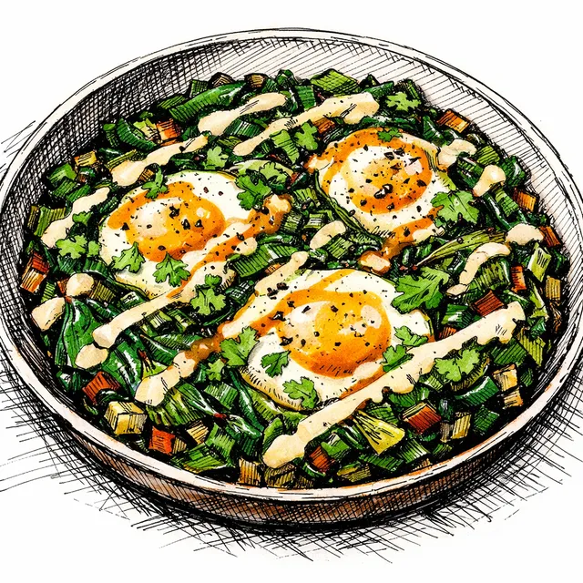 Vibrant Emerald Swiss Chard Shakshuka with Amba-Tahini