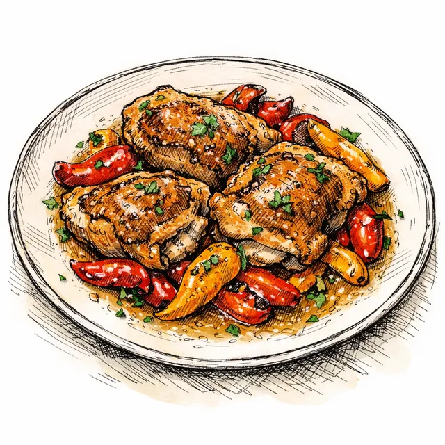 The Porta Romana Colonnade: Gentle Pan-Roasted Chicken Thighs with Blistered Sweet Peppers and Vermouth Butter