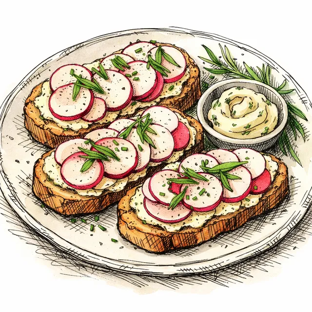 Double-Radish Picnic Tartines with Tarragon Cultured Butter