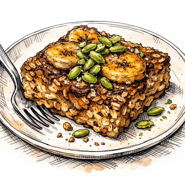 Skillet-to-Oven Plátano–Avena Bake with Café Canela Swirl + Lime-Salted Pepitas (Grab-and-Go, Not-Too-Sweet)