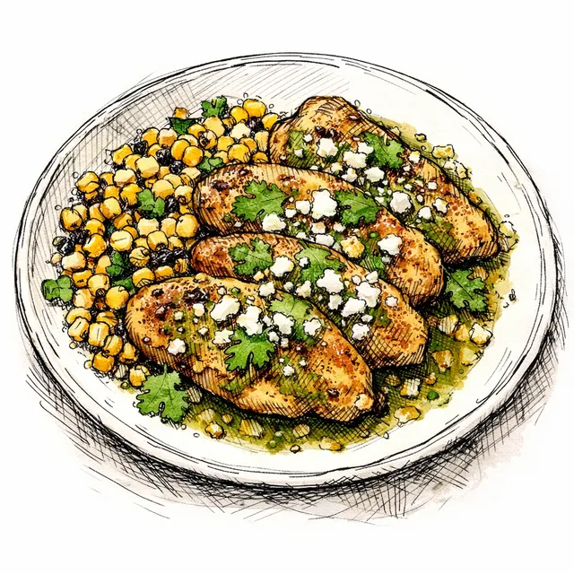 Sheet-Pan Salsa Verde Chicken Cutlets with Charred Corn & Cotija