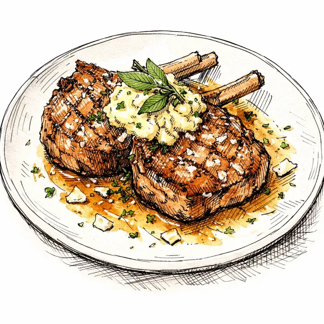 The Piedmontese Colonnade: Pan-Seared Veal Chops with Dry Vermouth and Sage-Infused Parmigiano Butter