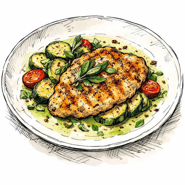 The Summer Facade: Golden Chicken Paillard with Zucchini and Sage Emulsion