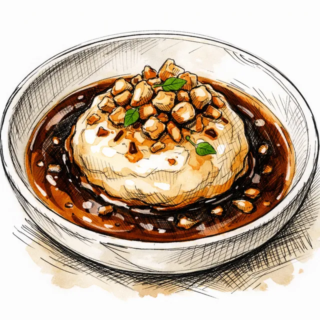 Cold-Infused Roasted Macadamia Île Flottante with Bittersweet Espresso Caramel