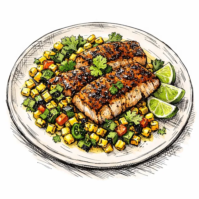 15-Minute Seared Spice-Crusted Mahi-Mahi with Sizzled Corn & Charred Jalapeño Relish