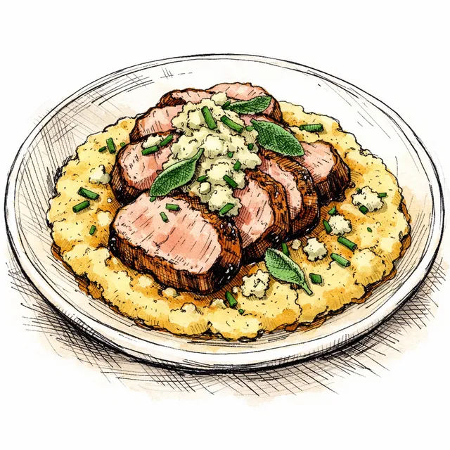 Pan-Roasted Pork Tenderloin with Gorgonzola-Sage Butter and Polenta Foundation