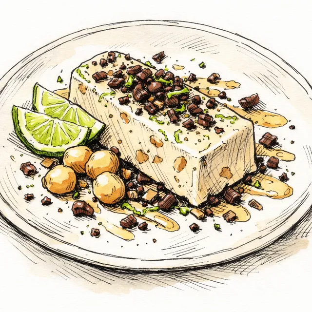 Cold-Infused Roasted Macadamia Semifreddo with Tart Lime & Cocoa Nib Crunch