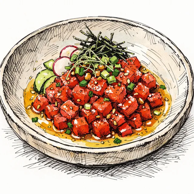 The Great Watermelon Illusion: Shio Koji Tartare with Gochujang & Yuzu