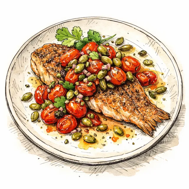 15-Minute Pan-Seared Red Snapper with Blistered Tomato & Pepita Relish