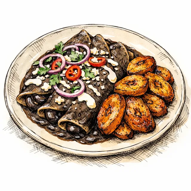 20-Minute Skillet Black Bean Enfrijoladas with Sizzled Sweet Plantains