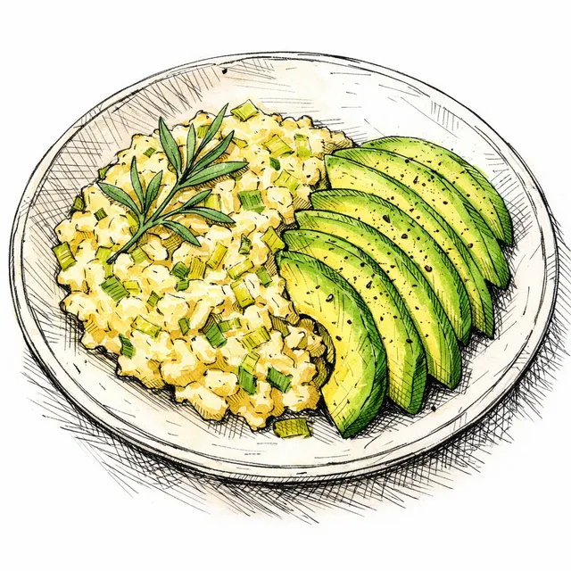 Melted Leek & Tarragon Brouillade with Sliced Avocado