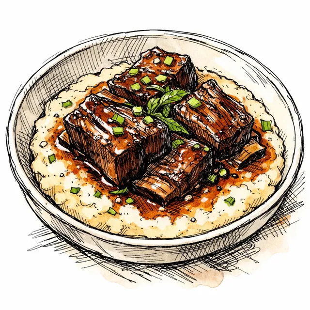 Bourbon & Sorghum Braised Beef Short Ribs over Creamy Stone-Ground Grits