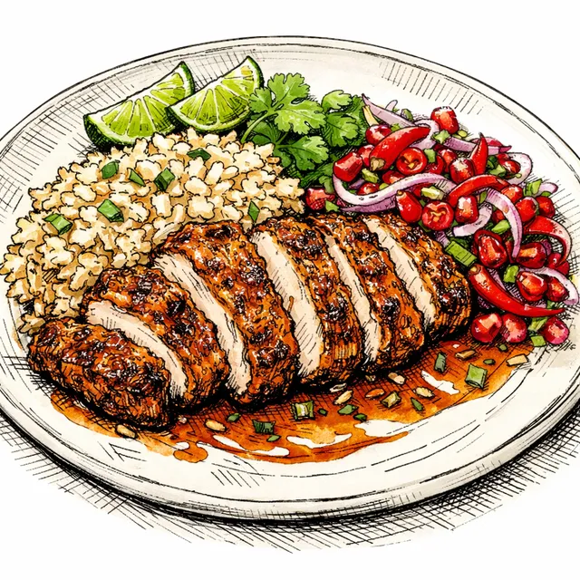 The Puebla-to-Phuket Crispy Pork Tenderloin & Quick-Pickled Chili Pomegranate Desk Escape