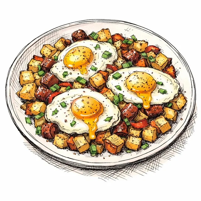 Sheet-Pan Chorizo and Crispy Potato Breakfast Hash with Dippy Eggs