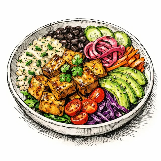 Havana Nights Mojo-Seared Tofu & Quick-Pickled Crunch Bowl