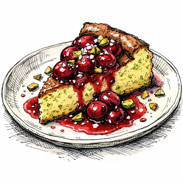 Cold-Infused Pistachio Basque Cheesecake with Tart Sour Cherry & Flaky Salt