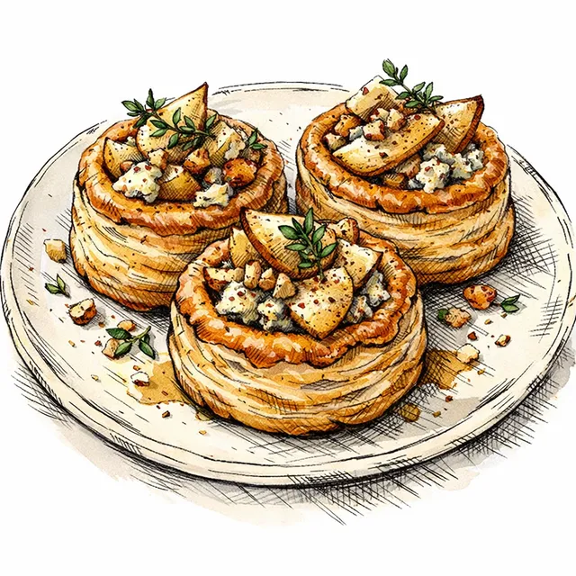 Spiced Pear & Gorgonzola Rough-Puff Morning Vol-au-Vents