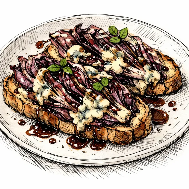 The Treviso Cloister: Pan-Seared Radicchio Crostoni with Gorgonzola Dolce and Vermouth Glaze