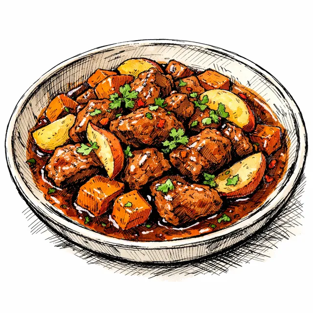 Weeknight Pork Shoulder Manchamanteles with Apples and Sweet Potato
