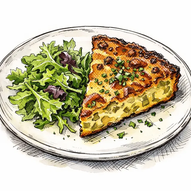 Crisp-Edged Leek & Comté Savory Clafoutis (Paris-Café Breakfast Slice) with Little Mustard-Greens Salad