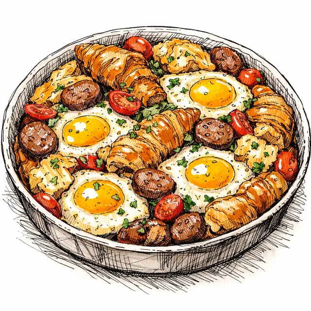 One-Pan "Cheat Code" Sausage & Croissant Brunch Bake
