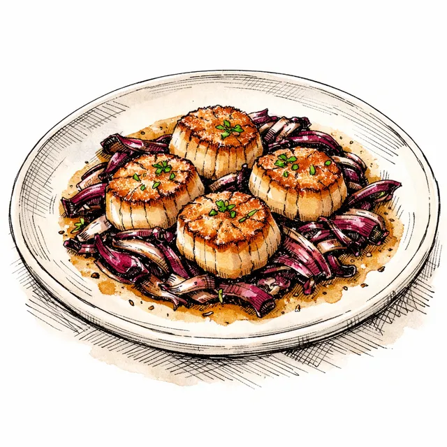 The Cordusio Atrium: Gentle Pan-Seared Sea Scallops with Melted Radicchio Tardivo and Vermouth Brown Butter