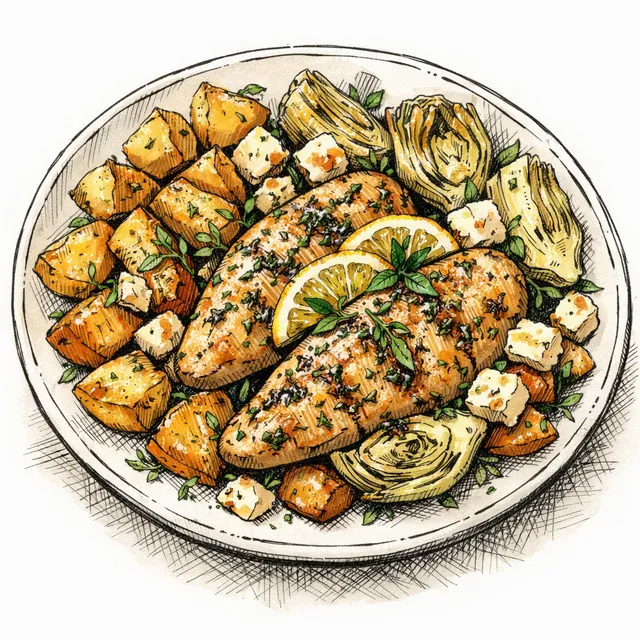 Sheet-Pan Lemon Herb Chicken with Crispy Potatoes and Warm Feta