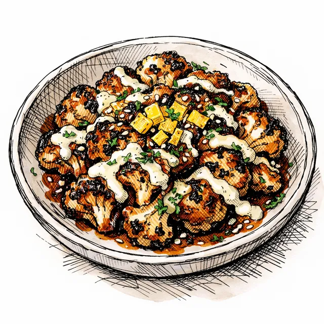 Cast-Iron Charred Cauliflower with Date-Sumac Glaze & Preserved Lemon Tahini